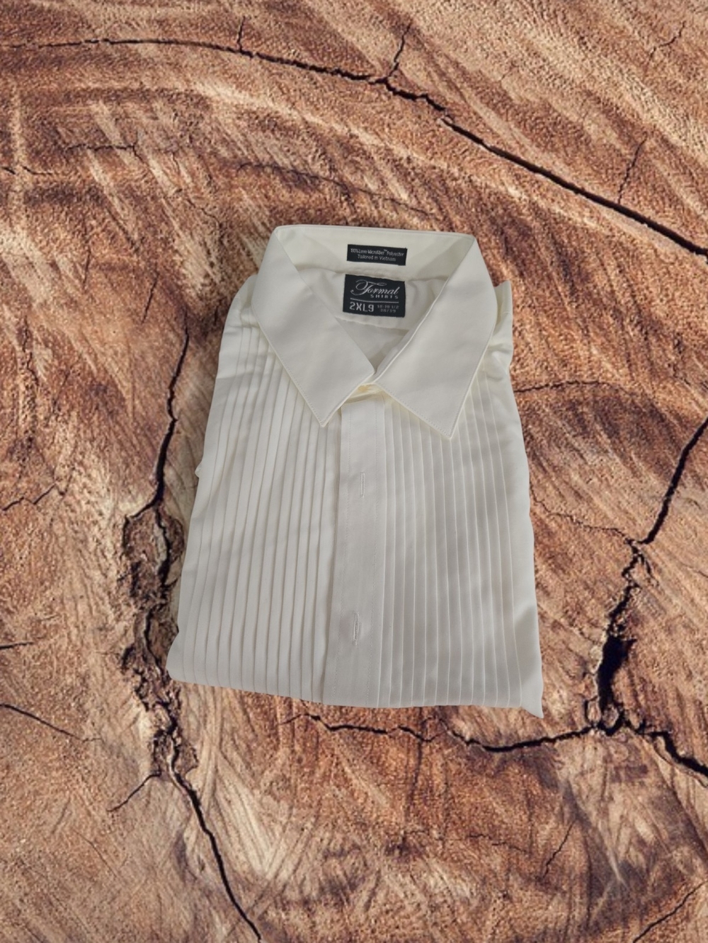 FORMAL SHIRTS REGULAR FIT IVORY MICROFIBER LAY DOWN COLLAR TUXEDO SHIRT. NICK